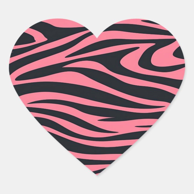 Pink and Black Zebra Animal Print Heart Sticker (Front)