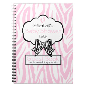 Pink and Black Zebra- Baby Shower Guest Book- Notebook