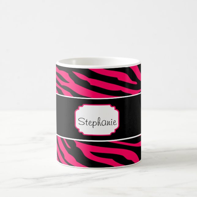 Pink and Black Zebra Personalised Coffee Mug (Center)