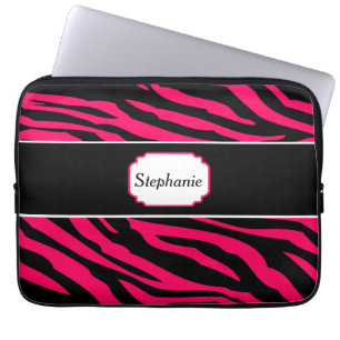 Pink and Black Zebra Personalised Laptop Sleeve