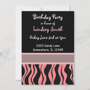 Pink and Black Zebra Print Birthday Invitation