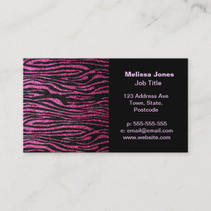 Pink and Black Zebra Print bling (faux glitter) Business Card