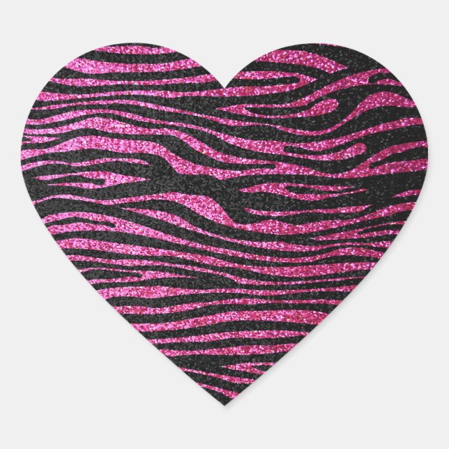 Pink and Black Zebra Print bling (faux glitter) Heart Sticker (Front)