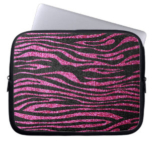 Pink and Black Zebra Print bling (faux glitter) Laptop Sleeve
