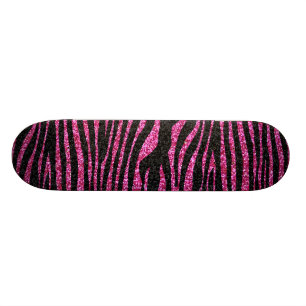 Pink and Black Zebra Print bling (faux glitter) Skateboard