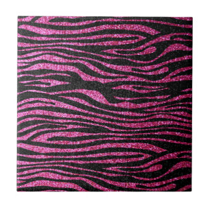 Pink and Black Zebra Print bling (faux glitter) Tile