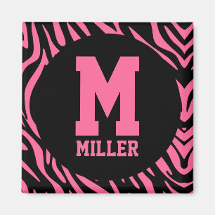 Pink and Black Zebra Print Initial Magnet