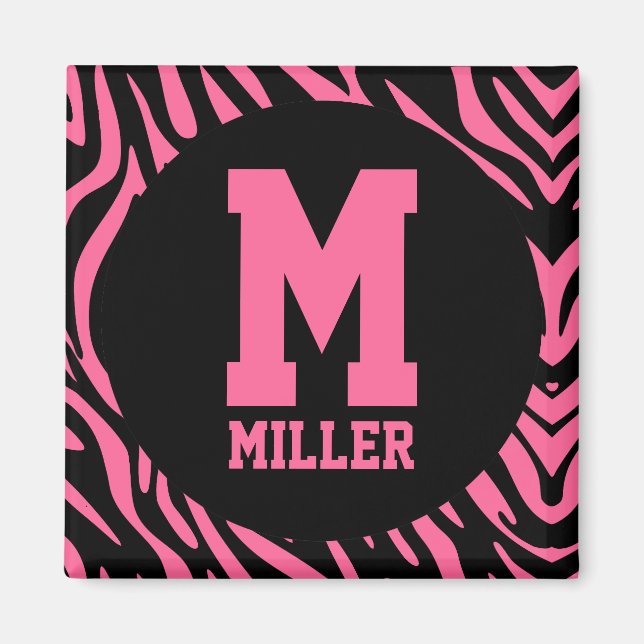Pink and Black Zebra Print Initial Magnet (Front)