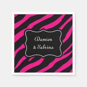 Pink and black zebra print napkins   personalised