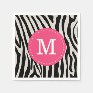 Pink and Black Zebra Stripe Custom Monogram Napkin