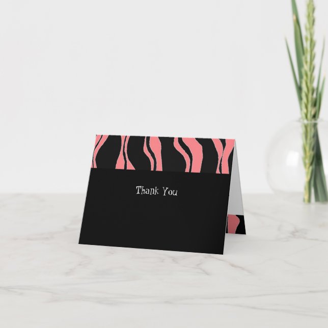 Pink and Black Zebra Stripe Thank You Card (Front)