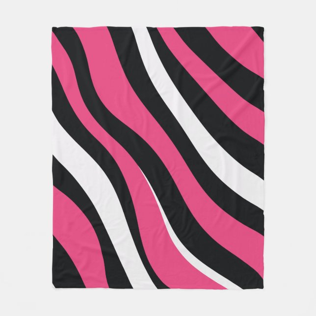 Pink and Black Zebra Stripes Fleece Blanket (Front)