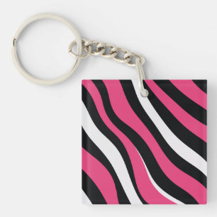 Pink and Black Zebra Stripes Key Ring