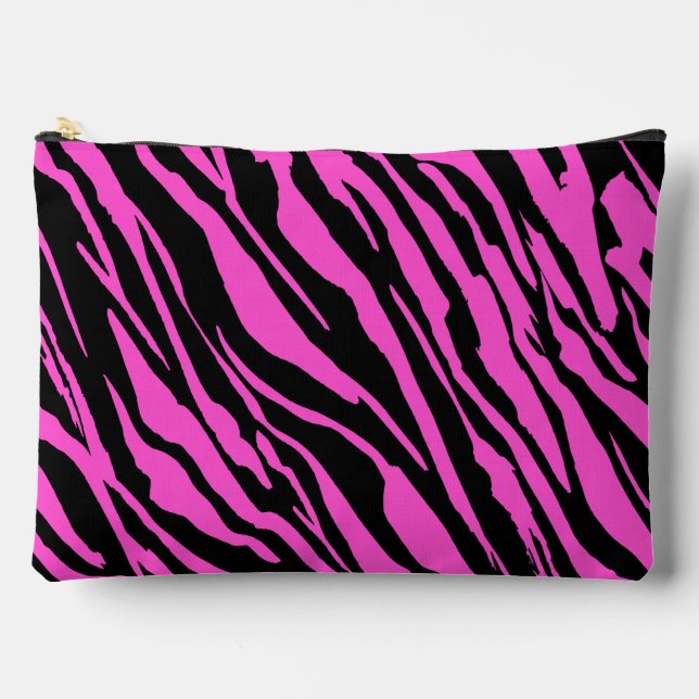 Pink and Black Zebra Stripes Pattern  Accessory Pouch (Front)