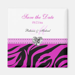 Pink and Black Zebra Stripes Save the Date Magnets