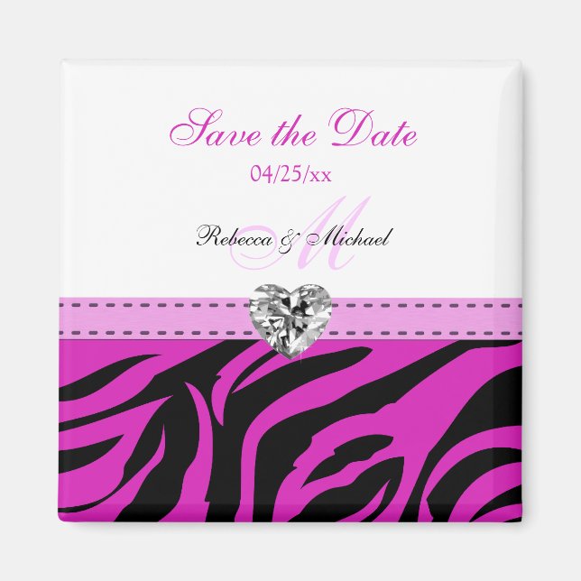Pink and Black Zebra Stripes Save the Date Magnets (Front)
