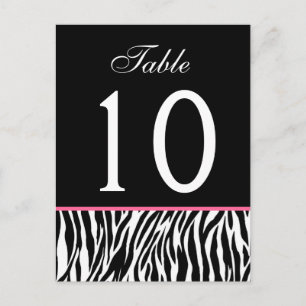 Pink and Black Zebra  Wedding Table Number Card
