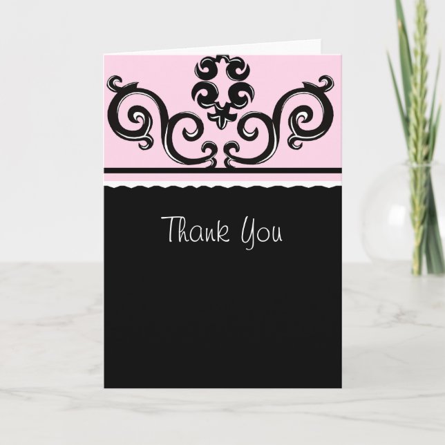 pink and blk scroll thank you card (Front)