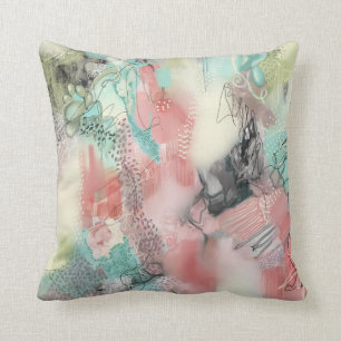 Pink and blue abstract design cushion