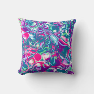 Pink and Blue Abstract Fluid Art Cushion