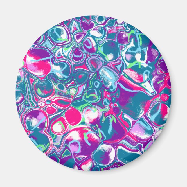 Pink and Blue Abstract Fluid Art Magnet (Front)