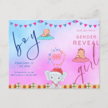 Pink And Blue Abstract Gender Reveal Invitation