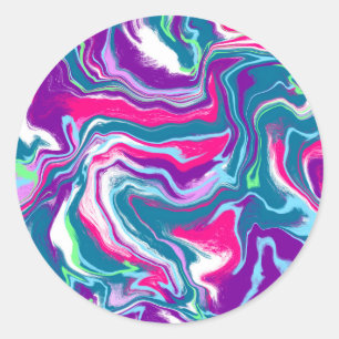 Pink and Blue Abstract Marble Fluid Art   Classic Round Sticker