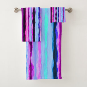 Pink and Blue Abstract Stripes Bath Towel Set