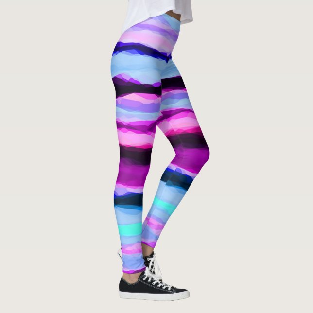 Pink and Blue Abstract Stripes Leggings (Right)