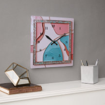 Pink and Blue Abstract Wall Clock