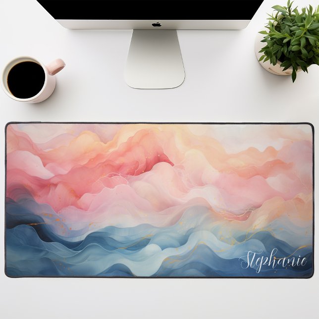 Pink And Blue Abstract Waves Personalised Desk Mat (Creator Uploaded)