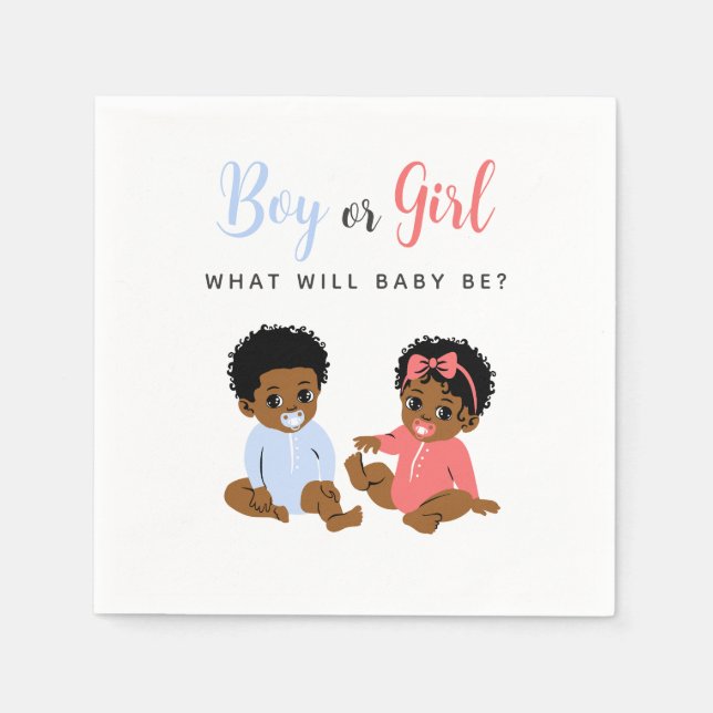 Pink and Blue African American Baby Gender Reveal Napkin (Front)