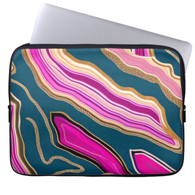 Pink and blue agate pattern laptop sleeve (Front)