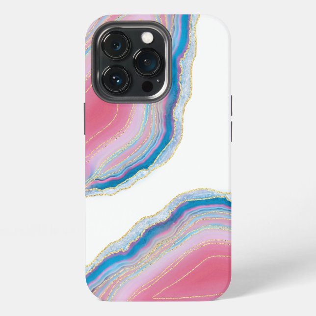 Pink and Blue Agate Stone Pattern iPhone Case (Back)