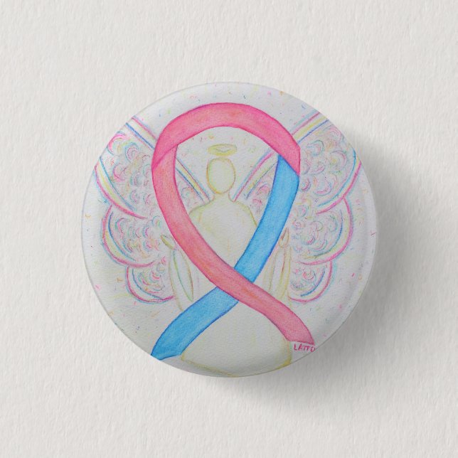 Pink and Blue Angel Awareness Ribbon Custom Pins (Front)