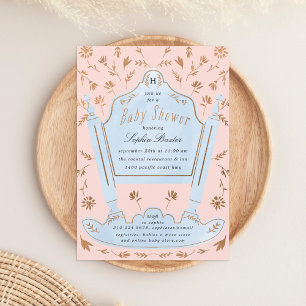 Pink and Blue Antique Cradle Baby Shower Invitation
