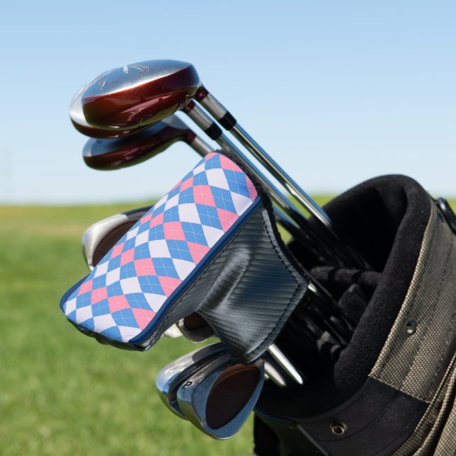 Pink and Blue Argyle Golf Head Cover (In Situ)