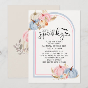 Pink and Blue Autumn Pumpkin Halloween  Invitation