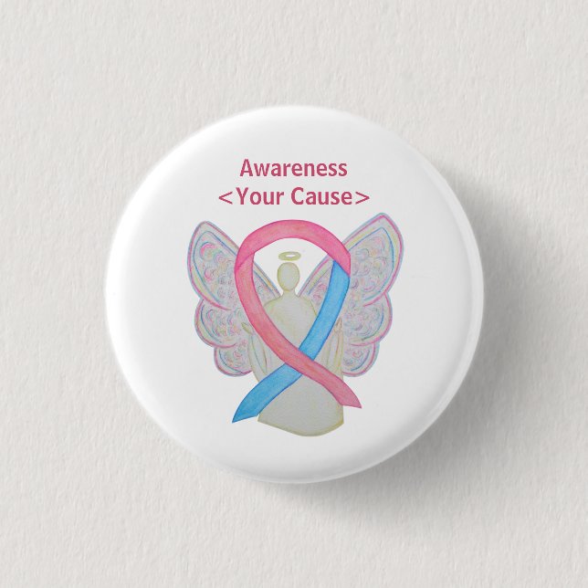 Pink and Blue Awareness Ribbon Angel Custom Button (Front)