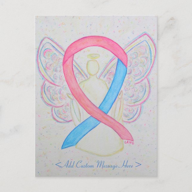 Pink and Blue Awareness Ribbon Angel Postcard (Front)