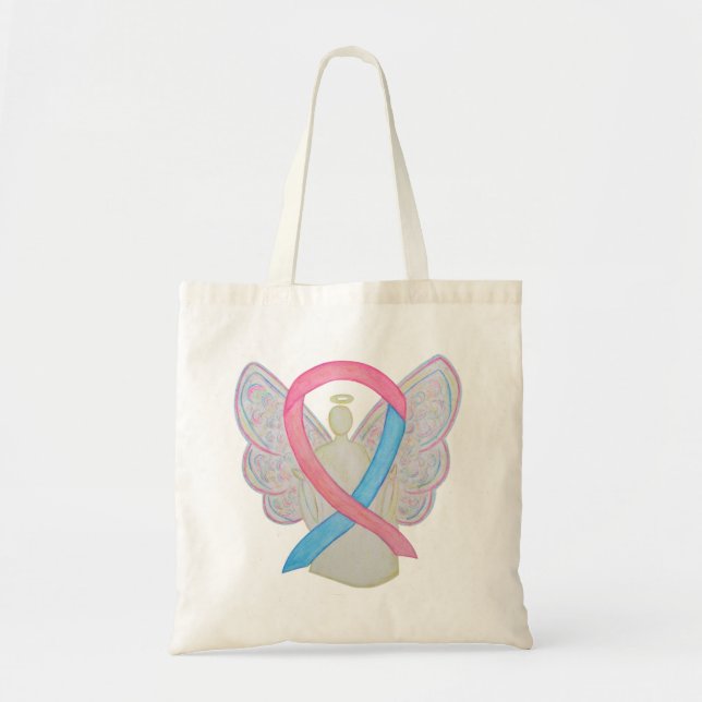 Pink and Blue Awareness Ribbon Art Custom Tote Bag (Front)