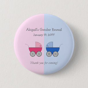 Pink and Blue Baby Carriage Gender Reveal Shower 6 Cm Round Badge