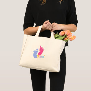 Pink and Blue Baby Footprints Gender Reveal Mini Tote Bag