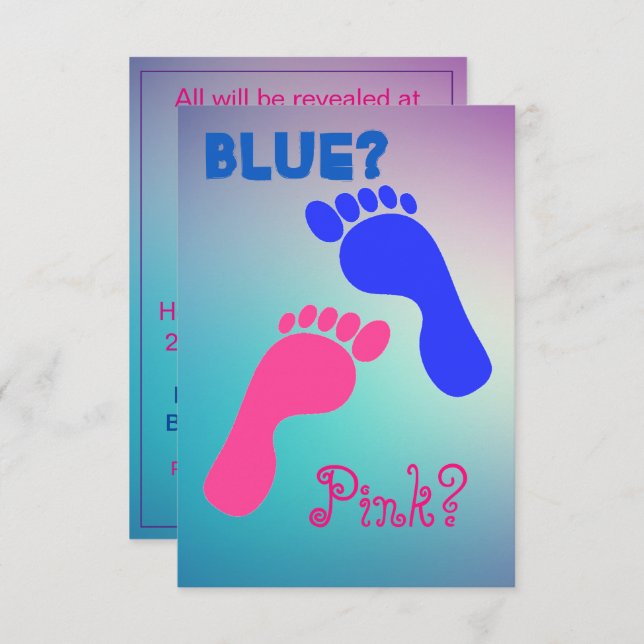 Pink and Blue Baby Footprints  Invitation (Front/Back)