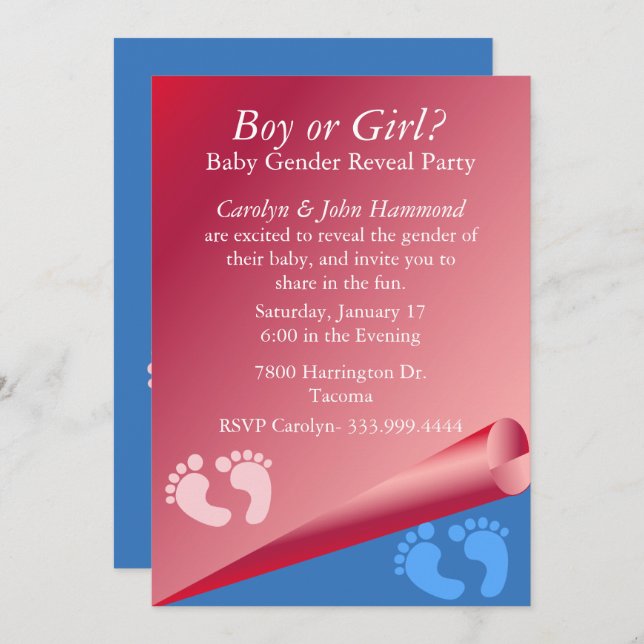 Pink and Blue Baby Gender Reveal Party Invitation (Front/Back)