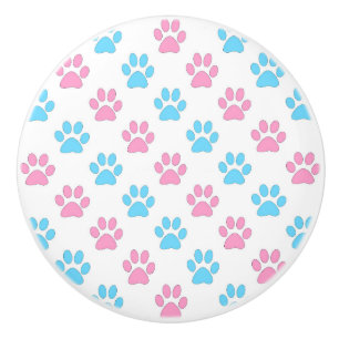 Pink and blue baby paws pattern ceramic knob