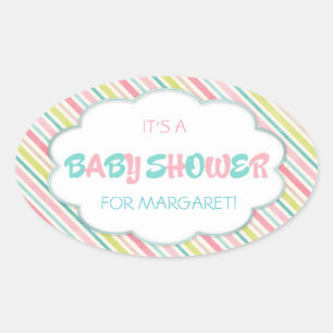 Pink and Blue Baby Shower Oval Sticker