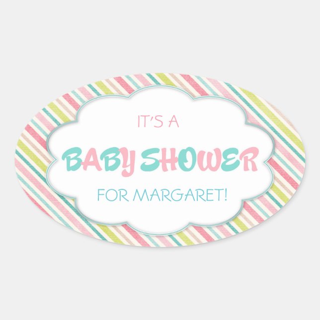 Pink and Blue Baby Shower Oval Sticker (Front)