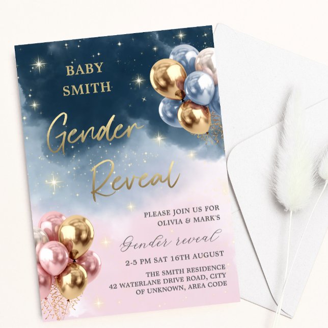 Pink and Blue Balloon Baby Gender Reveal Party Invitation (Creator Uploaded)