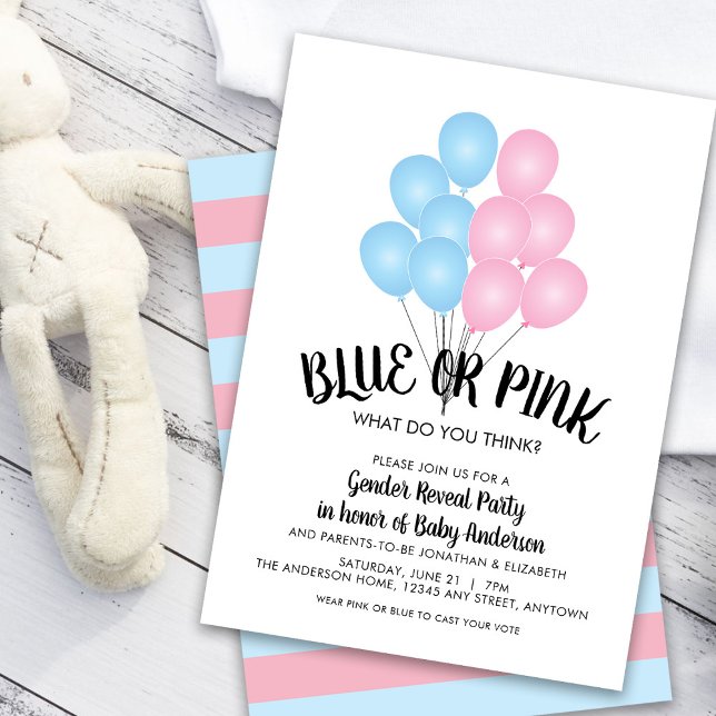 Pink and Blue Balloons Gender Reveal Party Invitat Invitation (Creator Uploaded)